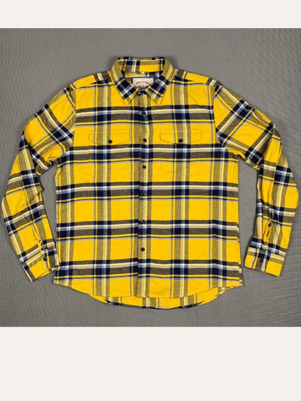 American Eagle Men’s Large Yellow Navy Plaid Cotton Flannel Shirt